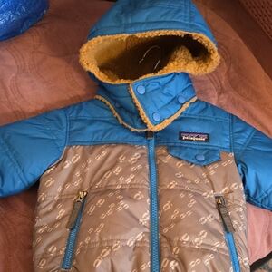 Patagonia Teal and Beige Hooded Jacket